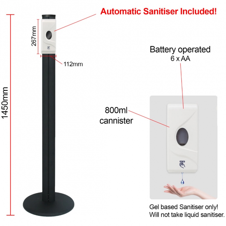 Hand Sanitiser Station Stand with Automatic Dispenser - 1450mm